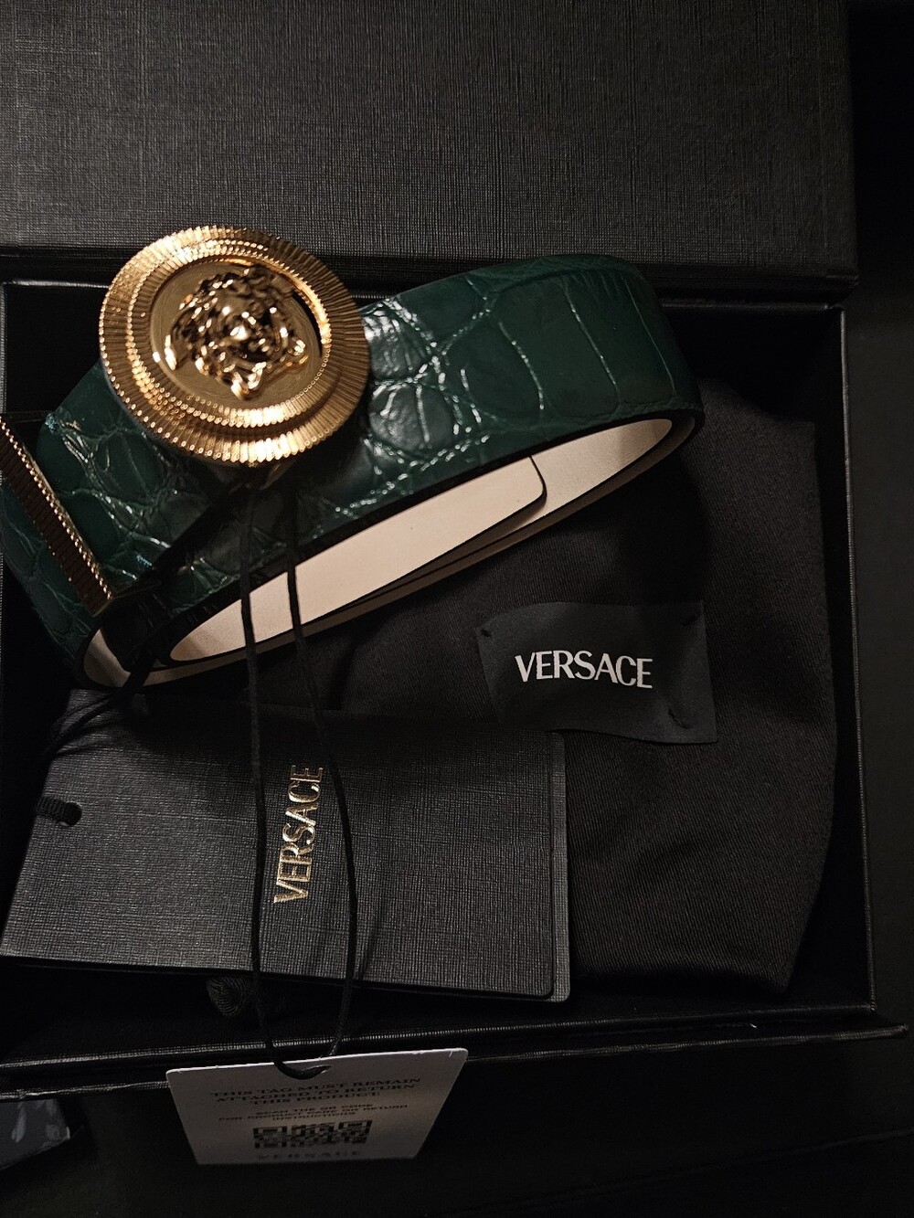 Versace Medusa Biggie Green Croc-Effect Belt